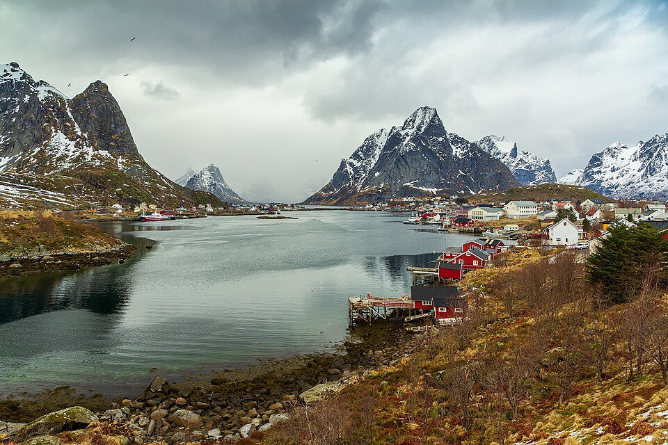 View over Reinevågen towards north, Moskenes, Nordland, Norway, 2017 April — Geirangerfjord, Norway