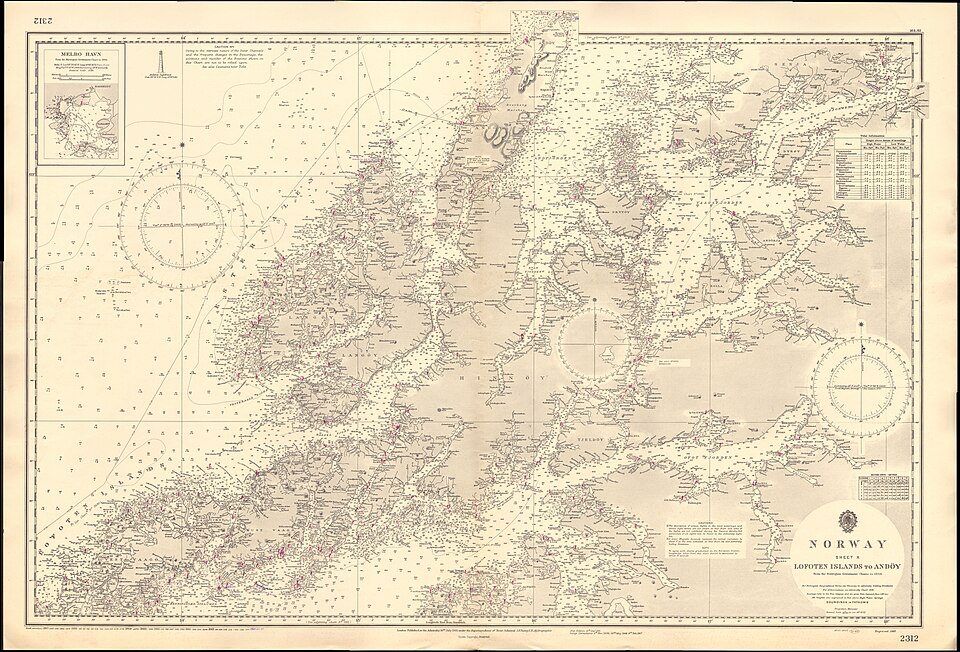Admiralty Chart No 2312 Lofoten Islands to Andoy, Published 1918, Large Corrections 1967 — Lofoten, Norway