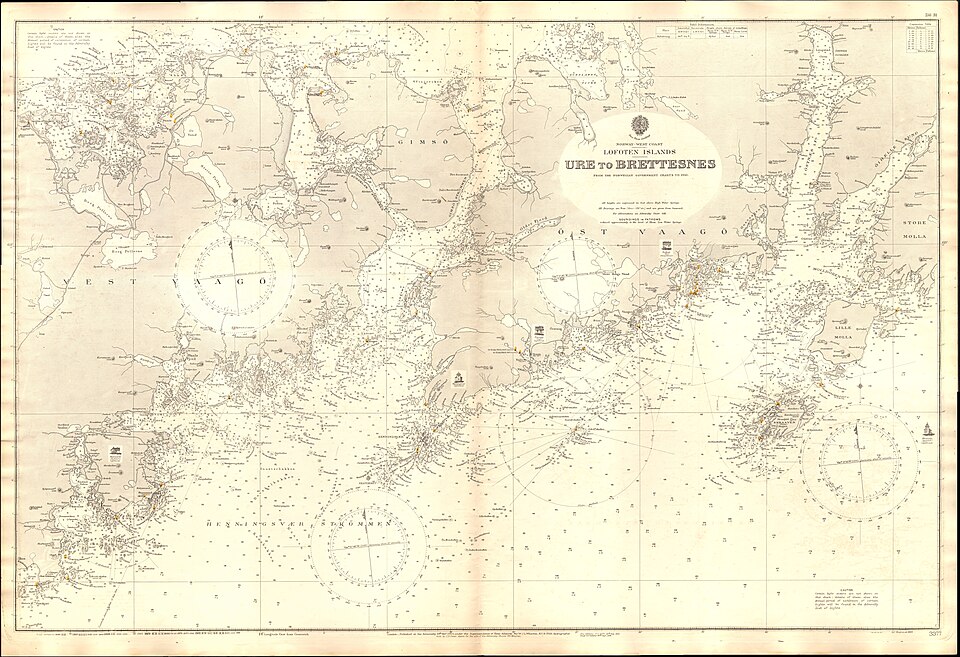 Admiralty Chart No 3377 Lofoten Islands Ure to Brettesnes, Published 1903, Large Correctio — Lofoten, Norway