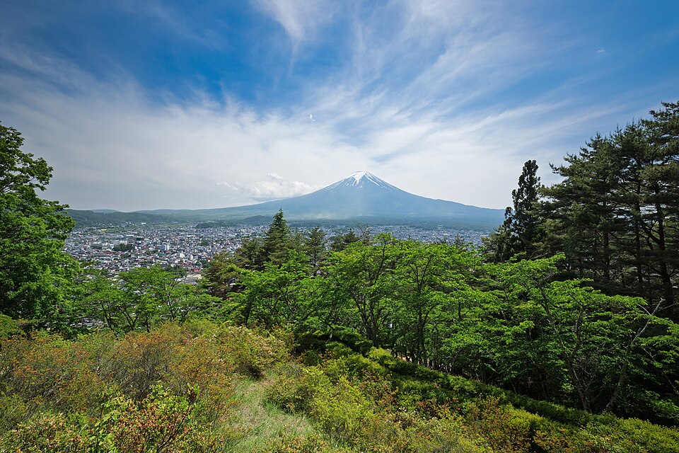 View towards Mount Fuji from Arakurayama Sengen Park in Fujiyoshida, Yamanashi, Japan, 202 — Mount Fuji, Japan