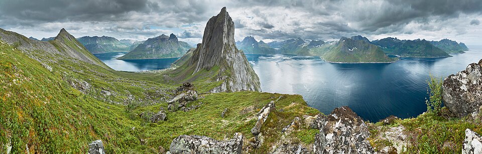 View from a ridge between Segla and Hesten, Senja, Norway, 2014 August — Geirangerfjord, Norway