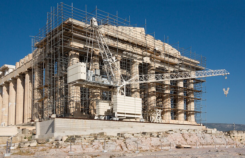 Restoration work Parthenon facade Acropolis Athens Greece — Athens, Greece