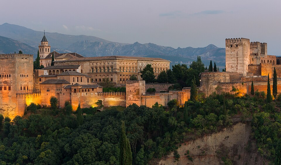 Dusk Charles V Palace Alhambra Granada Andalusia Spain — Granada, Spain