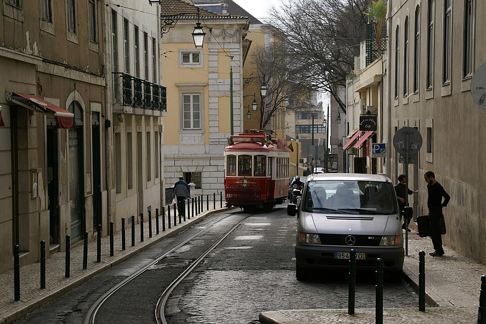 Tram on Rua Paiva de Andrade, Lisbon Portugal - 2008 — Lisbon, Portugal