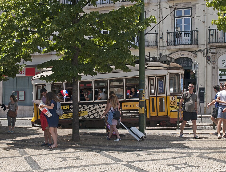 Tram at Praça Luís de Camões — Lisbon, Portugal
